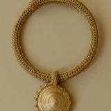 Gold hand crocheted chocker necklace with gold-plated bronze pendant